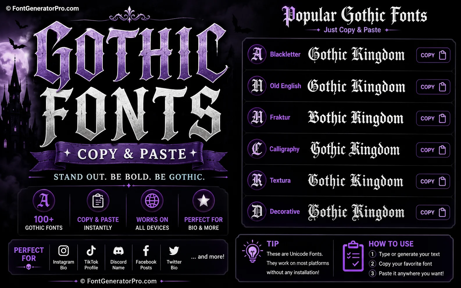 Gothic Fraktur-style Unicode text next to traditional blackletter calligraphy
