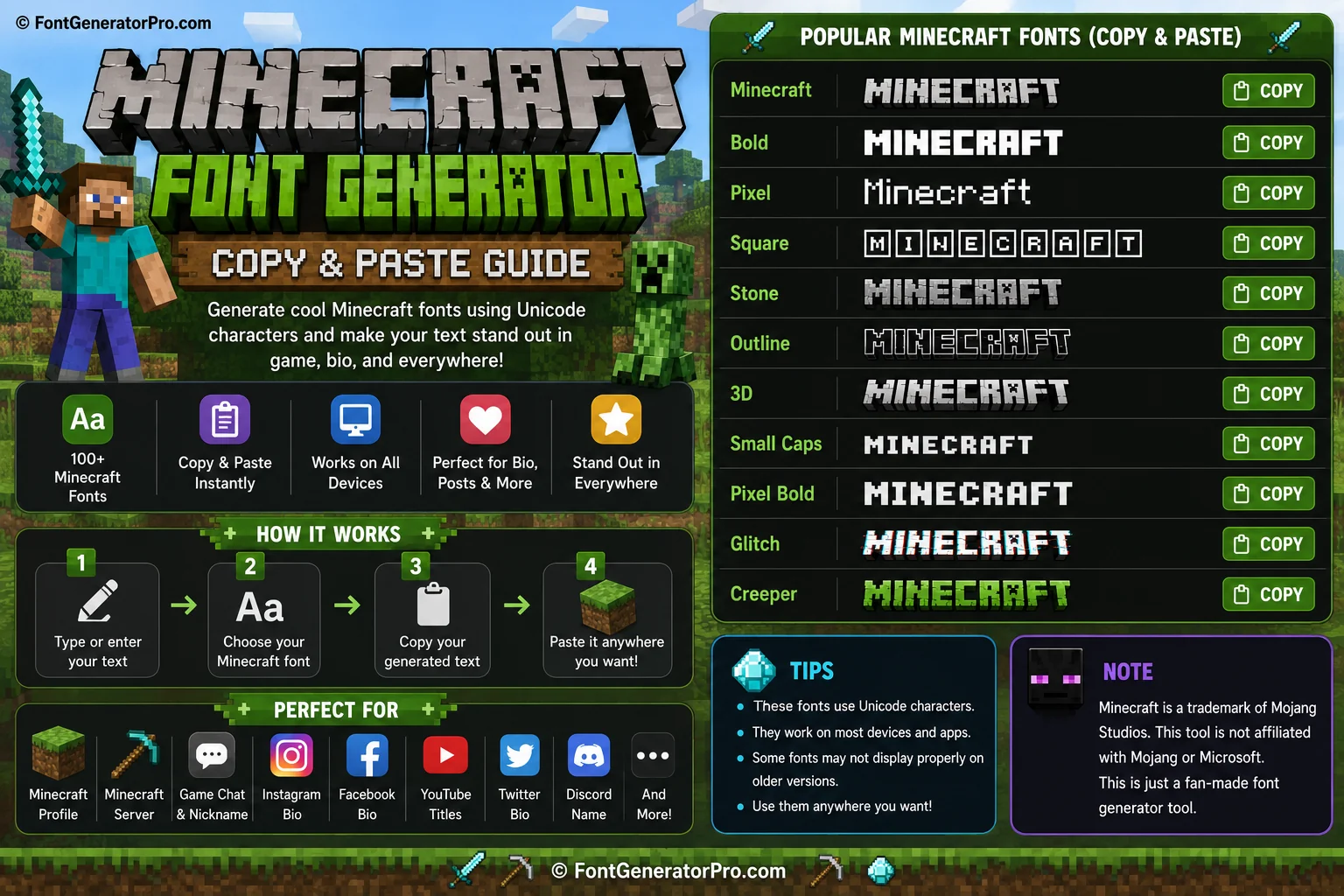 Blocky pixel-style Minecraft font rendered as an image versus plain text