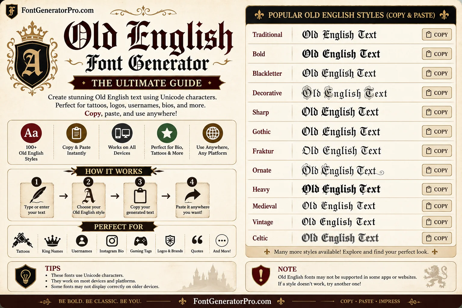 Old English style blackletter Unicode text with decorative calligraphy flourish